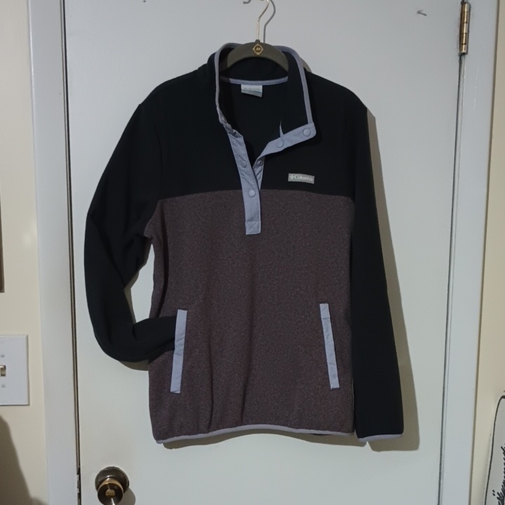 COLUMBIA Women's Large Fleece Quarter Snap Pullover With Snap Pockets